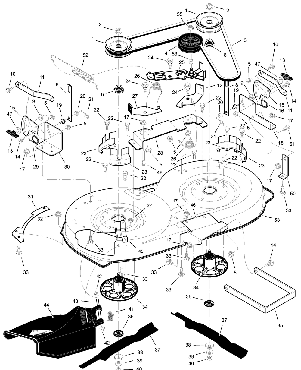 Mower Housing Diagram and Parts List for 385012X68B 2003 Briggs and Stratton Lawn Tractor